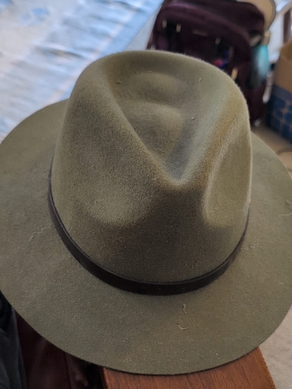 Scotish Gents Men's Olive Wool Felt Fedora Hat with Black Band